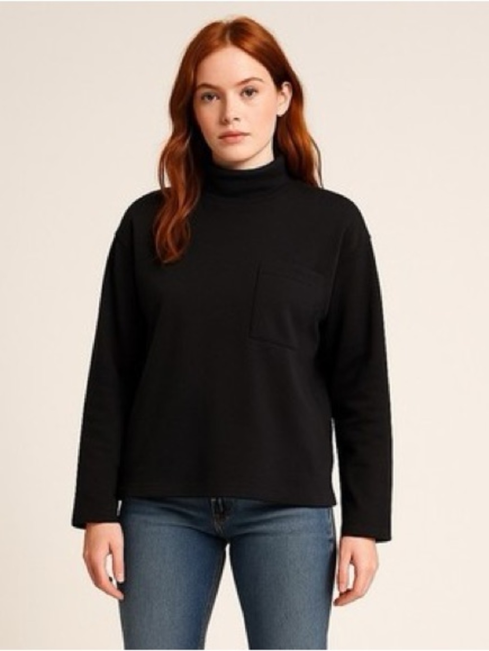 Stateside x Anthropologie Black Boxy Mock Neck Long Sleeve Pocket Top size Small